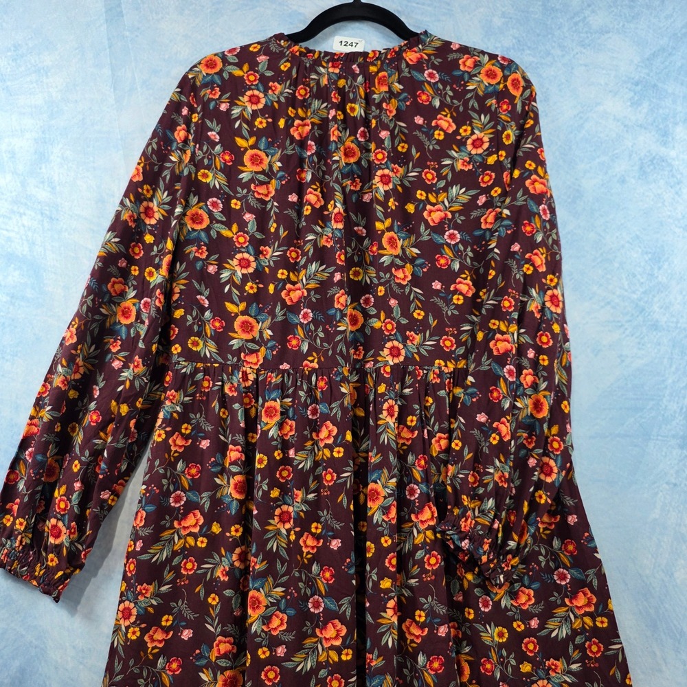 Old Navy Womens Floral Tiered Midi Dress Burgundy Long Sleeve Maroon Size M - Picture 9 of 9